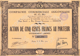 Indochine - Cie Commerciale Saigonnaise - Action De 500 Fcs / 1929 - Asia