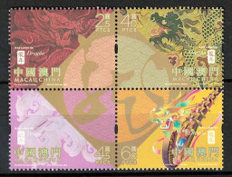 MACAU CHINA 2024 ZODIAC LUNAR NEW YEAR OF DRAGON BLOCK COMP. SET 4 STAMPS MINT MNH (**) - Anno Nuovo Cinese