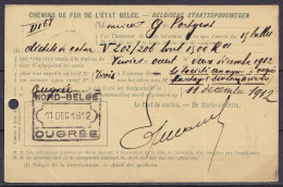 Avis De Réception De Colis 10c Vert-gris Càd OUGREE /11 XI 1912 Pour VERVIERS (au Dos: Càd Chemin De Fer [NORD-BELGE /11 - Nord Belge