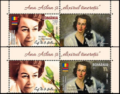 2023, Romania, Ana Aslan, Biologists, Flags, Joint Issues, Physicians, 2 Stamps+Label, MNH(**), LPMP 2411 - Neufs