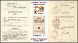 2023, Romania, Constitution, Documents, Souvenir Sheet, MNH(**), LPMP 2410a - Neufs