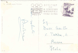 CARTOLINA INNSBRUCK PER ITALIA ANNULLO TARGHETTA OLIMPIADI 1964 - Storia Postale