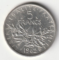 5 Francs Argent 1962 - Silver - - 5 Francs