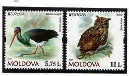 Moldova 2021 . Europa  CEPT. Endangered National Wildlife ( Birds , Owl , Stork ). 2v. - Moldova