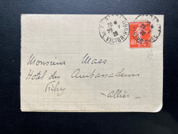 40c SEMEUSE SUR CARTE LETTRE / PARIS VICTOR HUGO POUR VICHY 1926 - Cartes-lettres