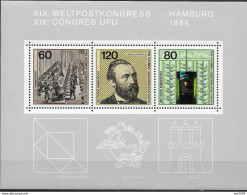 1984 Deutschland Allem. Fed. Germany  Mi.  Bl 19 **MNH    Weltpostkongress, Hamburg - 1981-1990