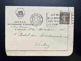 40c SEMEUSE SUR CARTE LETTRE / PARIS 47 POUR VICHY 1926 / HOTEL WINDSOR ETOILE - Letter Cards