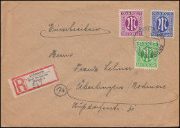 5+7+8 AM-Post Als MiF Auf R-Brief LINKENHEIM über KARLSRUHE 2.2.1946 - Storia Postale