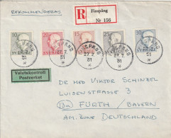 Suède Lettre Recommandée Finspang Pour L'Allemagne 1951 - Briefe U. Dokumente