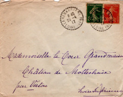SEMEUSE AFFRANCHISSEMENT COMPOSE SUR LETTRE DE LA REMAUDIERE 1917 - Tariffe Postali