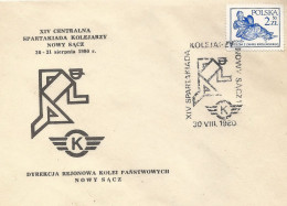 Poland Postmark D80.08.30 NOWY SACZ.04kop: Sport Railway Workers' Spartakiad (analogous) - Stamped Stationery