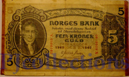 NORWAY 5 KRONER 1943 PICK 7c FINE - Norway