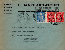 AFFRANCHISSEMENT COMPOSE SUR LETTRE A EN TETE DE NIORT GARE DEUX SEVRES 1947 - Tarifas Postales