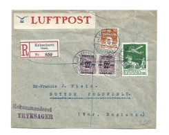 DENMARK DANMARK - 1925 AIRMAIL LUFTPOST REGISTERED COVER TO ENGLAND - Luchtpostzegels
