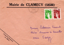 SABIBE AFFRANCHISSEMENT COMPOSE SUR LETTRE DE MAIRIE DE CLAMECY NIEVRE 1980 - Tariffe Postali