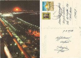 Iraq Irak Baghdad Abu Nawwas Street At Night - Pcard Used 1978 To Italy - Iraq