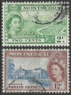 Montserrat. 1953-62 QEII. 2c, 12C Used. Mult Script CA SG 138, 144. M3066 - Montserrat