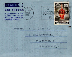 NIGERIA LETTRE AVION POUR LA FRANCE 1957 - Nigeria (1961-...)