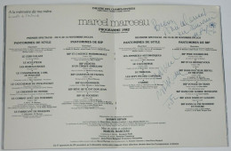 C1 MIME MARCEL MARCEAU Programme Spectacle 1982 DEDICACE Signed ENVOI PORT INCLUS France - Handtekening