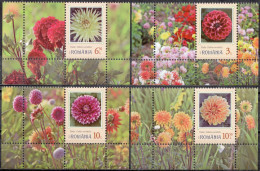 2022, Romania, Dahlias, Flowers, 4 Stamps+Label M2, MNH(**), LPMP 2390 - Ongebruikt