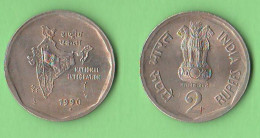 India 2 Rupees 1990 Inde National Integration Bombay Mint Nickel Coin - Inde