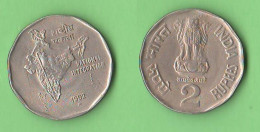 India 2 Rupees 1992 Inde National Integration Mint Star Nickel Coin - Inde