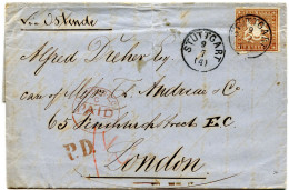 ALLEMAGNE - WURTEMBERG - 9 KR SUR LETTRE DE SUTTGART POUR LONDRES, 1870 - Brieven En Documenten