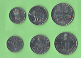 India 10 + 25 + 50 Paise 1988 C Ottawa Mint 3 Steel Coin - Inde