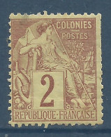 Emissions Générales Des Colonies Françaises , 2 C , Alphée Dubois , 1881 , N° YT 47 , ( * ) , µ - Alphée Dubois