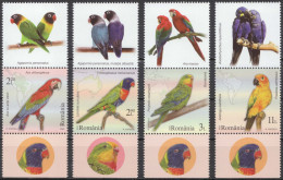 2023, Romania, Parrots Of The World, Birds, Maps, Parrots, 4 Stamps+Label M2, MNH(**), LPMP 2427 - Neufs