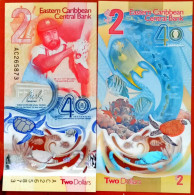 East Carribeans 2 Dollars Unc Polymer - East Carribeans