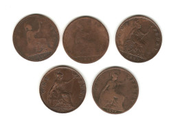 602/ Grande-Bretagne : Victoria : 5 X 1 Penny : 1860 - 1885 - 1889 - 1898 - 1899 - Other & Unclassified