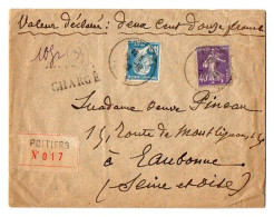 TB 4688 - 1928 - LSC - Lettre Chargée De POITIERS ( Vienne ) Pour EAUBONNE ( Seine Et Oise ) - 1921-1960: Modern Tijdperk