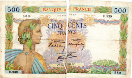 FRANCE -- Biillet De Banque De France -- Cinq Cents Francs - 1 000 F 1927-1940 ''Cérès Et Mercure''