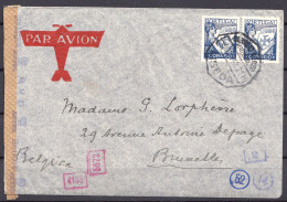 ENVELOPPE PORTUGAL LISBONNE LISBOA 1942 POUR BRUXELLES BELGICA - BANDE DE CONTROLE CENSURE - PAR AVION - Cartas & Documentos