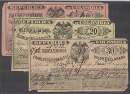 COLOMBIA. 1897-8, 20c An. Cucuta 3 Vlaue Seal Labels Values 10c, 20c And 30c Used. Scarce Group. - Colombia