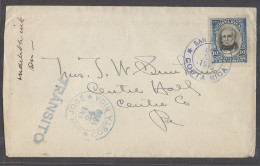 COSTA RICA. 1910 (24 Enero). San Mateo - Centre Hall, PA, USA. Env Fkd Single 10c Blue Cds. Via San Jose. VF Used. - Costa Rica