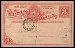 COSTA RICA. 1896 (13 March). San Jose To Paris/France. Via NY 3c Red Stat.card + Violet Cds Alongside. - Costa Rica