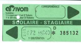 BILLET TICKET ENTREE TRANSPORT AUTOBUS .. SIVOM AUTOBUS SCOLAIRE STAGIARE - Europe