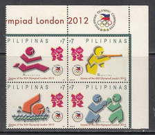 2012 Philippines London Olympics Complete Block Of 4 MNH - Filipinas
