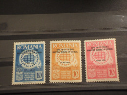 ROMANIA - 1956 MARCHE POSTALI UNESCO/BIBLIOTECA  3 VALORI - NUOVI(++) - Neufs