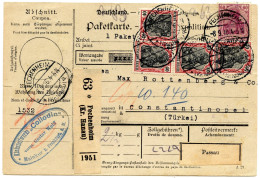 ALLEMAGNE - EMPIRE - 40 PF X4 + 60 + TURQUIE 1 PIASTRE SUR PAKETKARTE DE LECHENHEIM POUR CONSTANTINOPLE, 1916 - Covers & Documents