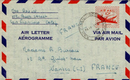 USA ETATS UNIS AEROGRAMME POUR LE LA FRANCE 1957 - Cartas & Documentos