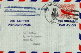 USA ETATS UNIS AEROGRAMME POUR LA FRANCE 1968 - Covers & Documents