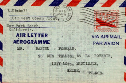 USA ETATS UNIS AEROGRAMME POUR LA FRANCE 1954 - Storia Postale