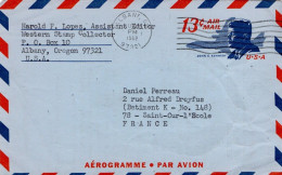 USA ETATS UNIS AEROGRAMME POUR LA FRANCE 1968 - Storia Postale