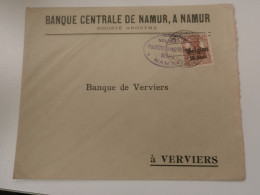 Enveloppe, Banque Centrale De Namur, Oblitéré WW1 - Zone Non Occupée
