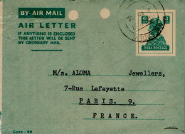 INDE AEROGRAMME POUR LA FRANCE 1951 - Covers & Documents