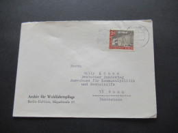 Berlin (West) 1963 Alt Berlin Nr.221 EF Ortsbrief Umschlag Archiv Für Wohlfahrtspflege Berlin Dahlem - Bonn Bundeshaus - Storia Postale