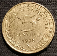 RARE - Variété - Fautée - FRANCE - 5 CENTIMES 1998 - Boucle De 8 Pleine ( Coin Bouché ) - Marianne - Gad 175 - KM 933 - 5 Centimes